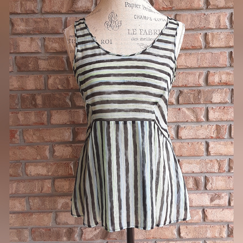 Theory 100% Silk Sheer Sleeveless Peplum Style Top.